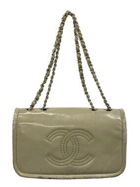 CHANEL Coco - Gray-Beige Patent Leather Shoulder Bag